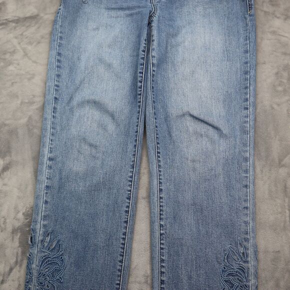 Seven 7 Premium Pants Womens 8 Blue Embroidered Mid Rise Ankle Straight Jeans - Picture 13 of 16